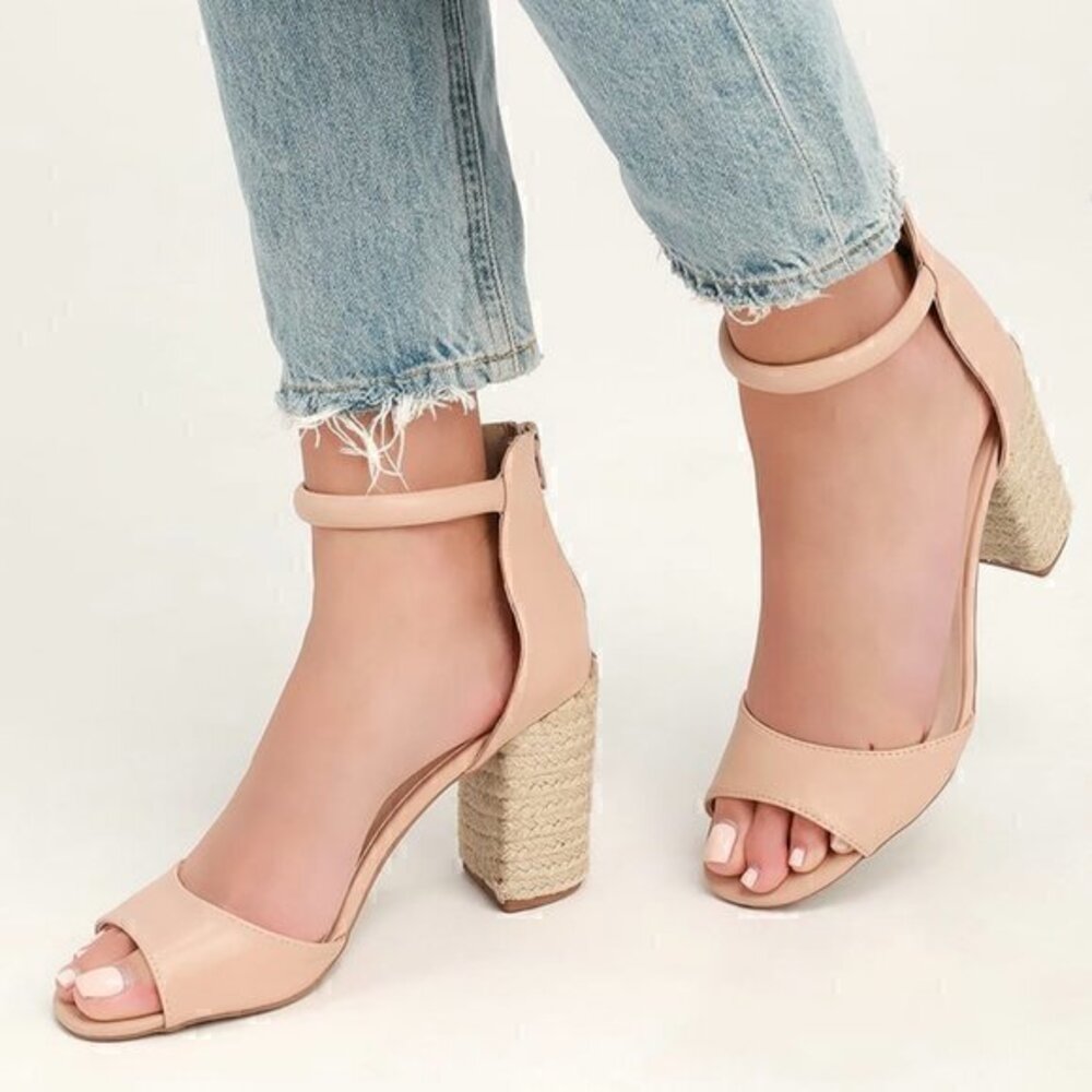 Lulu's Sidecar Cutie Jute Nude Ankle Strap Heels Size 6
